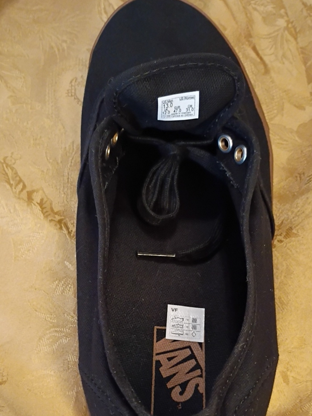 VANS Canvas Shoe - Black/Brown Gold Metal Eyelets Men's 13.0 Women's 14.5 - Picture 10 of 11